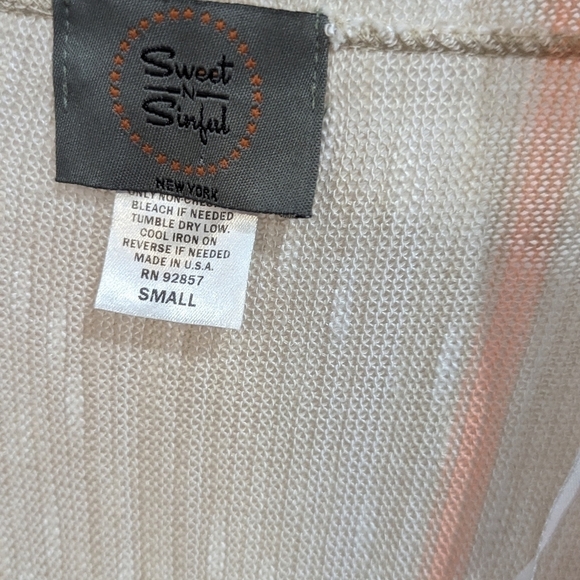 Sweet and sinful boho open fringe sweater small stripes, sz small - Picture 6 of 6